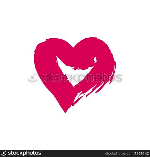 Heart, love icon. Sticker, pin. Hand drawing paint, brush drawing. Isolated Grunge style icon Outline. Doodle grunge style icon. Decorative element. Outline, cartoon line icon