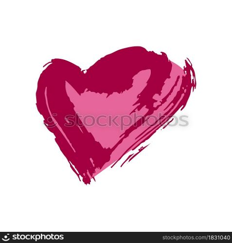 Heart, love icon. Sticker, pin. Hand drawing paint, brush drawing. Isolated on a white background. Grunge style icon. Outline. Doodle grunge style icon. Decorative element. Outline, cartoon line icon