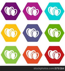 Heart love icons 9 set coloful isolated on white for web. Heart love icons set 9 vector