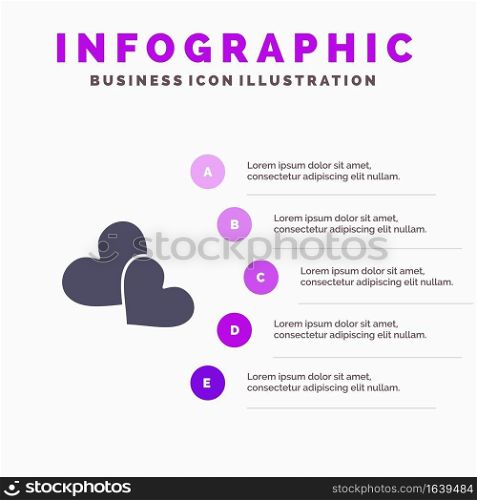 Heart, Love, Loves, Wedding Solid Icon Infographics 5 Steps Presentation Background