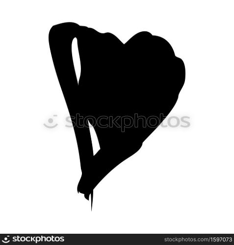 Heart love shape brush stroke black vector icon. One-stroke drawing. Hand drawn grunge style painted isolated design element.. Heart love shape brush stroke black vector icon. Hand drawn grunge style isolated element