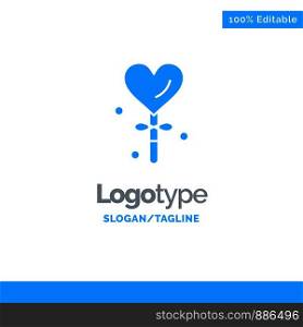 Heart, Love, Valentinea??s Day, Valentine, Blue Solid Logo Template. Place for Tagline