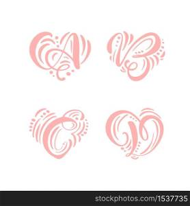 Heart love vector Hand Drawn calligraphic scandinavian floral A, B, C, D logo. Uppercase Hand Lettering Letters A, B, C, D with curl. Wedding Floral Design.. Heart love vector Hand Drawn calligraphic scandinavian floral A, B, C, D logo. Uppercase Hand Lettering Letters A, B, C, D with curl. Wedding Floral Design
