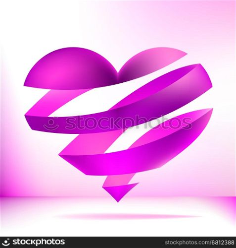 Heart made from pink ribbon. + EPS8 vector file