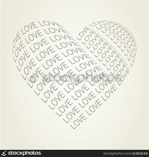 Heart made of a word love. A vector illustration