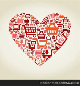 Heart made of baskets of purchases. A vector illustration