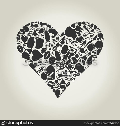 Heart made of body parts. A vector illustration