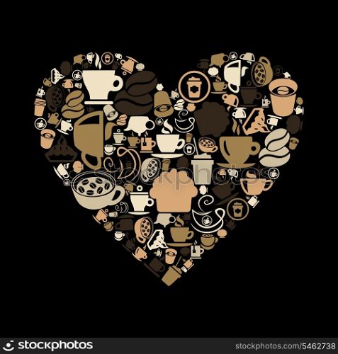 Heart made of coffee. A vector illustration