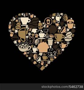 Heart made of coffee. A vector illustration