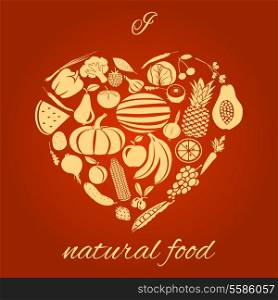 Heart made of fruits and vegetables natural organic food concept vector illustration