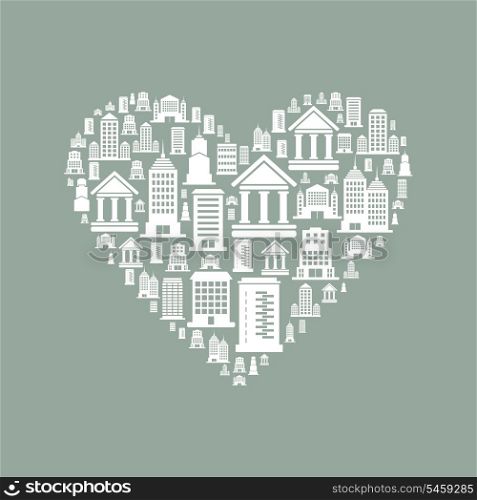 Heart made of houses. A vector illustration