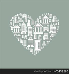 Heart made of houses. A vector illustration