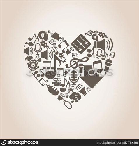 Heart made of music subjects. A vector illustration