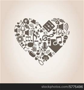 Heart made of music subjects. A vector illustration