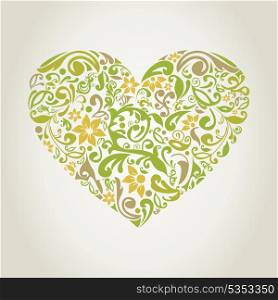 Heart made of plants and a flower. A vector illustration