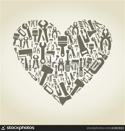 Heart made of the tool. A vector illustration