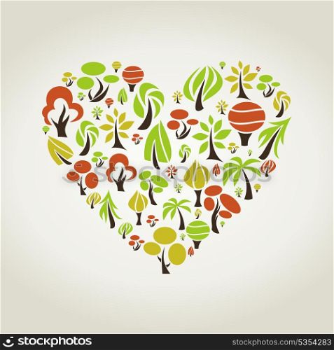 Heart made of trees. A vector illustration
