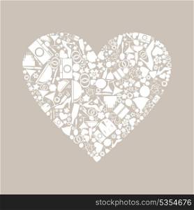 Heart made of wedding subjects. A vector illustration