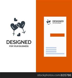 Heart, Man, Women, Love, Valentine Grey Logo Design and Business Card Template