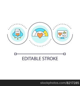 Heart monitoring machine loop concept icon. Health care. Heartbeat control devices. Holter test abstract idea thin line illustration. Isolated outline drawing. Editable stroke. Arial font used. Heart monitoring machine loop concept icon