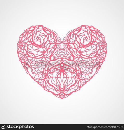 Heart of flowers roses.. Heart of roses. Valentine Greeting card. Hand drawn vector illustration.