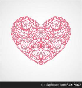 Heart of flowers roses.. Heart of roses. Valentine Greeting card. Hand drawn vector illustration.