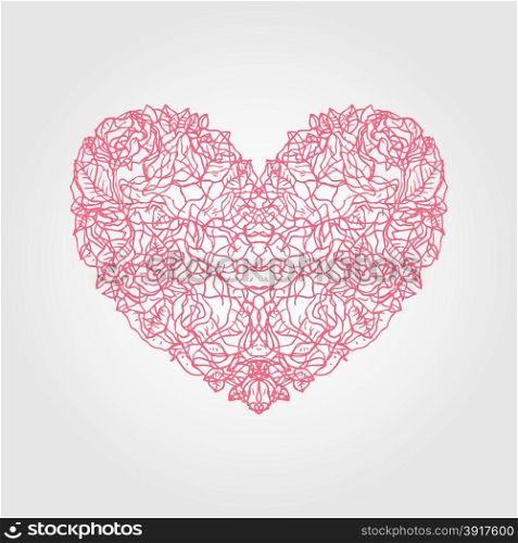 Heart of flowers roses.. Heart of roses. Valentine Greeting card. Hand drawn vector illustration.