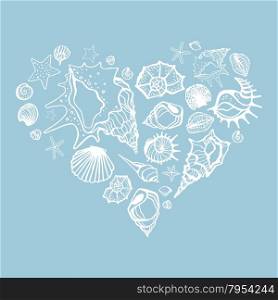 Heart of Sea shells. . Heart of Sea shells. Seashells Hand drawn vector illustration