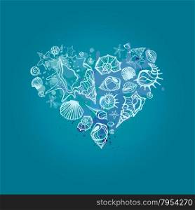 Heart of Sea shells. . Heart of Sea shells. Seashells Hand drawn vector illustration