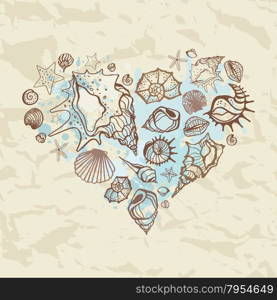 Heart of shells. Hand drawn vector illustration