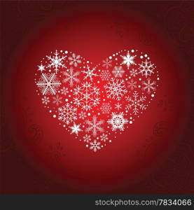 Heart of Snowflakes. New Year background. Vector illustration.