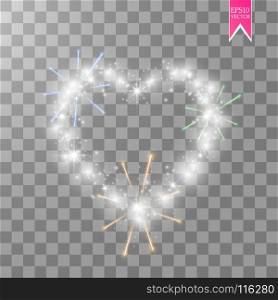 Heart of the lamps ith luminous fireworks on a transparent background. Valentines day card. Heart with inscription I Love You. Vector illustration. Heart of the lamps ith luminous fireworks on a transparent background. Valentines day card. Heart with inscription I Love You. Vector illustration EPS 10.
