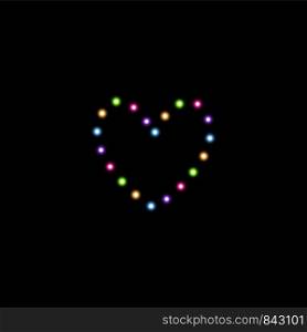 Heart of the multicolored lamps on a black background. Valentines day card. Heart with inscription I Love You. Vector illustration.. Heart of the multicolored lamps on a black background. Valentines day card. Heart with inscription I Love You. Vector illustration