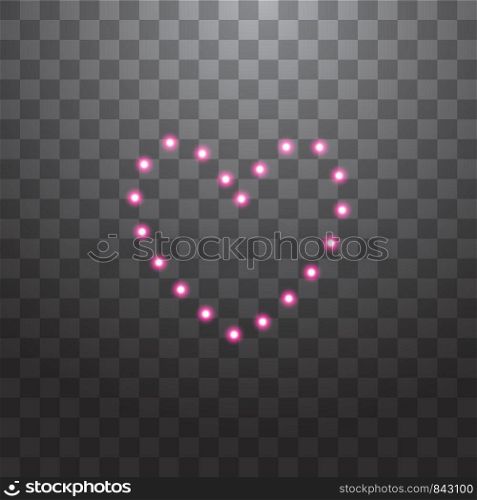 Heart of the pink lamps on a transparent background. Valentines day card. Heart with inscription I Love You. Vector illustration.. Heart of the pink lamps on a transparent background. Valentines day card. Heart with inscription I Love You. Vector illustration
