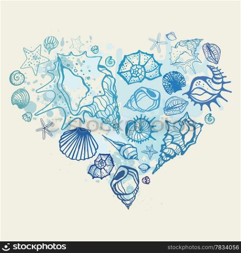 Heart of the shells. Hand drawn vector illustration