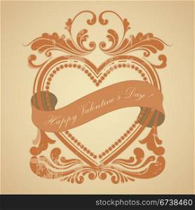 Heart old frame witth a ribbon. | Vector illustration.