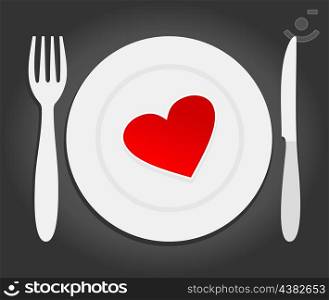 Heart on a plate. Red heart lays on a plate. A vector illustration