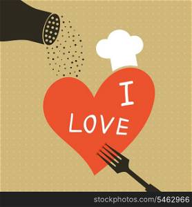 Heart on a plug strew pepper. A vector illustration