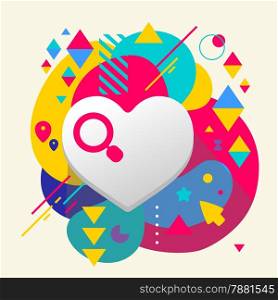 Heart on abstract colorful spotted background with different elements. Flat design.