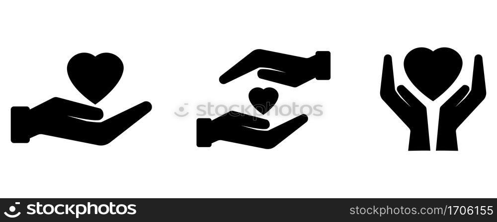 Heart on hand sign. Medicine symbol. Protecting logo. Care concept. Love background. Vector illustration. Stock image. EPS 10.. Heart on hand sign. Medicine symbol. Protecting logo. Care concept. Love background. Vector illustration. Stock image.
