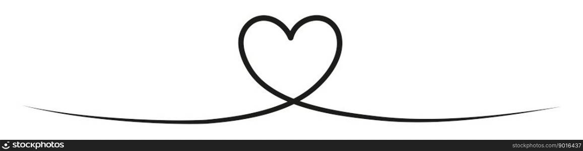 Heart one line continuous art. Love outline symbol. Valentine Day linear design. Vector isolated on white.. Heart one line continuous art. Love outline symbol.