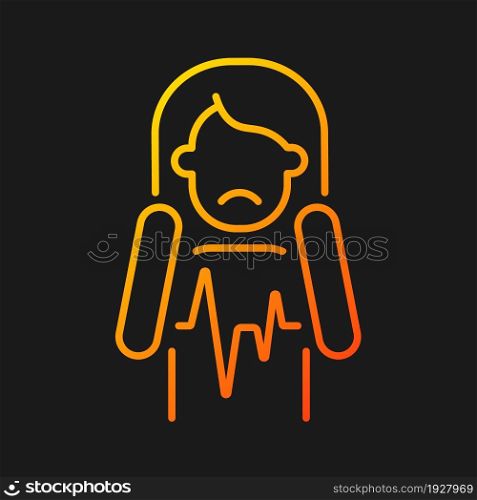 Heart palpitations gradient vector icon for dark theme. Fast beating and fluttering heart. Mental disorders. Thin line color symbol. Modern style pictogram. Vector isolated outline drawing. Heart palpitations gradient vector icon for dark theme
