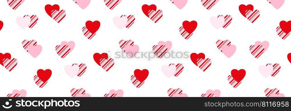 Heart pattern, candy cane, peppermint striped textured hearts seamless pattern. Happy Valentines day background