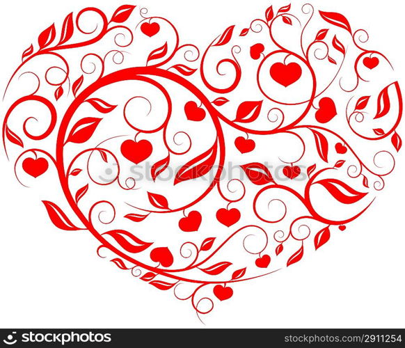 Heart pattern - Love, valentine, pattern series vector with interesting ornament details - hearts, sticks, leafs etc.