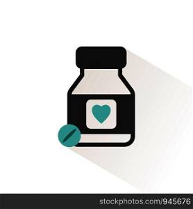 Heart pills. Flat color icon with beige shade. Pharmacy and medicine vector illustration