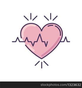Heart pink RGB color icon. Pulse rate. Heartbeat rhythm. Cardiogram frequency analysis. Vital signs. Cardio health care. Medical tests. Clinic analysis. Isolated vector illustration