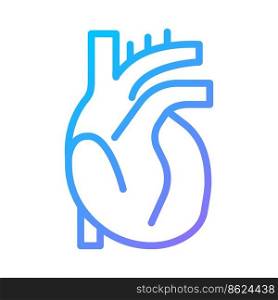 Heart pixel perfect gradient linear vector icon. Human body organ. Cardiac disorders treatment. Cardiology. Thin line color symbol. Modern style pictogram. Vector isolated outline drawing. Heart pixel perfect gradient linear vector icon