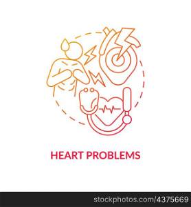 Heart problems red gradient concept icon. Coronary artery disease. Cardio illness. Chest pain abstract idea thin line illustration. Isolated outline drawing. Roboto-Medium, Myriad Pro-Bold fonts used. Heart problems red gradient concept icon