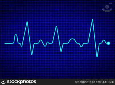 Heart pulse monitor with signal on dark blue background. Heart beat. ekg wave. Health Concept with cardiac frequency. vector illustration. Heart pulse monitor with signal on dark blue background. Heart beat. ekg wave. Health Concept with cardiac frequency.