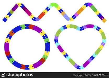 Heart puzzle on colorful background. Business concept. Figures from puzzles. Vector illustration.. Heart puzzle on colorful background. Business concept. Figures from puzzles.